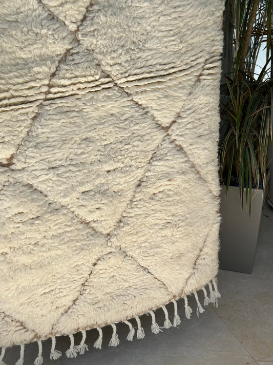 Tapis berbère Beni Ouarain crème à losanges 100% laine de mouton - 152cm / 93cm