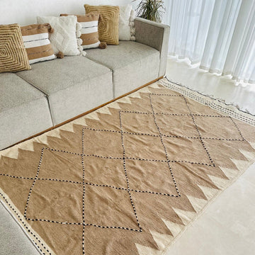 Tapis artisanal Zanafi beige 100% coton - 2,87m / 1,96m
