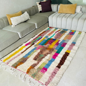 Tapis berbère Beni Ouarain coloré 100% laine de mouton - 2,42m / 1,53m