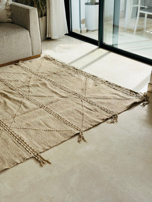 Tapis artisanal Zanafi beige 100% coton - 2,87m / 1,96m