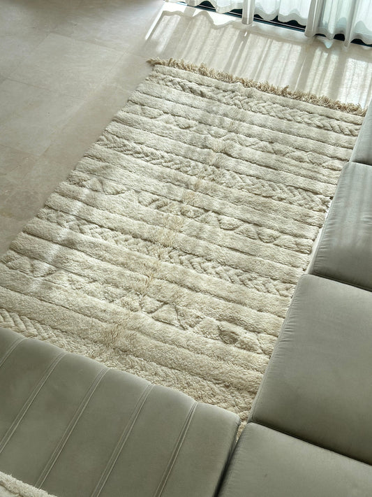 Tapis berbère Beni Ouarain crème 100% laine de mouton - 2,50m / 1,52m