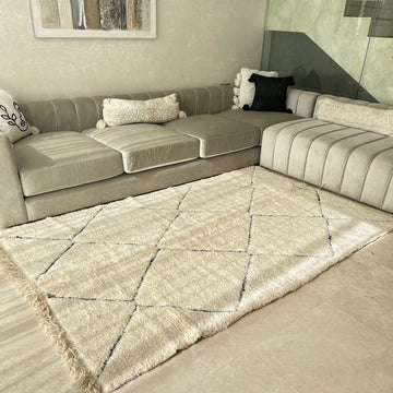 Tapis berbère Beni Ouarain crème 100% laine de mouton - 2,67m / 1,62m