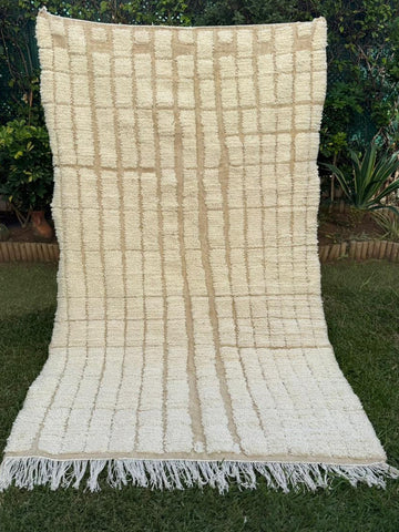 Tapis Berbère Azilal 100% Crème en Laine De Mouton 2,38m/1,48m