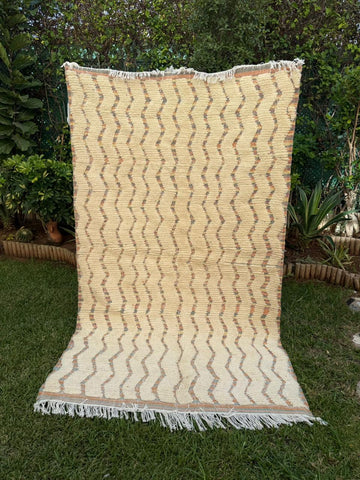 Tapis Berbère Azilal 100% Crème en Laine De Mouton 2,46m /1,44m