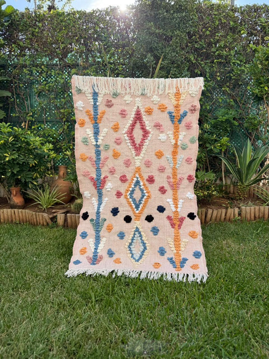 Tapis Berbère Azilal 100% Multicolore en Laine De Mouton 1,43m /90cm