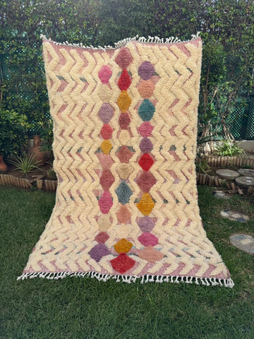 Tapis Berbère Azilal 100% Multicolore en Laine De Mouton  2,33m/1,43m