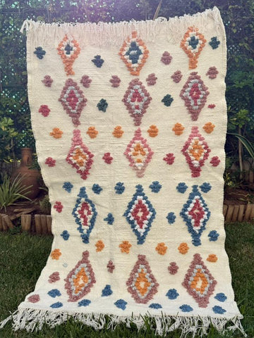 Tapis Berbère Azilal 100% Multicolore en Laine De Mouton 1,45m /92cm