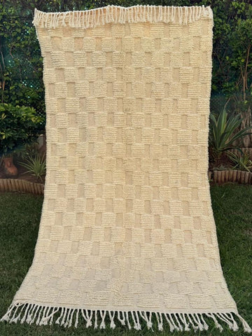 Tapis Berbère Azilal 100% Crème en Laine De Mouton 2,45m /1,37m
