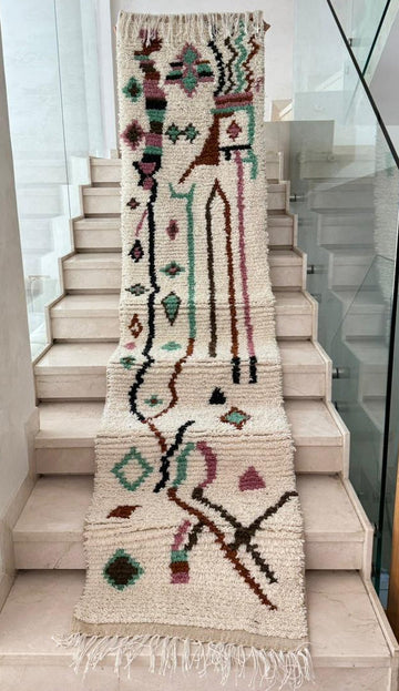 Tapis Berbère Runner Azilal 100% Multicolore en Laine De Mouton  3,07m/71cm