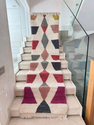 Tapis Berbère Runner Azilal 100% Multicolore en Laine De Mouton 3m/79cm