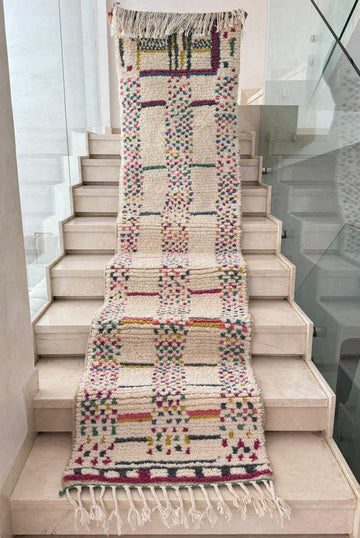 Tapis Berbère Runner Azilal 100% Multicolore en Laine De Mouton  2,88m/71cm