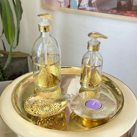 Distributeur de savon en verre et laiton doré grand Adrar
