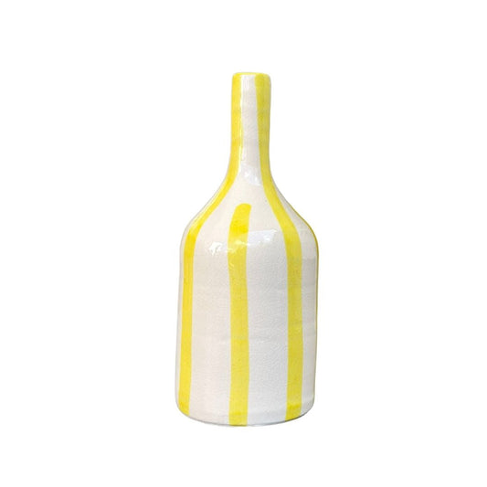 Vase artisanal bouteille jaune rayé