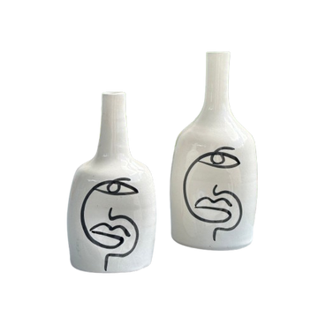 Vase artisanal bouteille Oudm - Visage abstrait noir