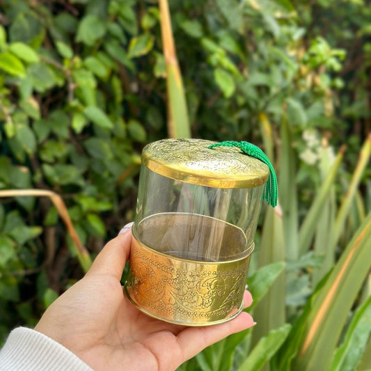 Sucrier doré en verre et laiton