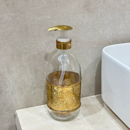 Distributeur de savon en verre et laiton doré grand Zwak