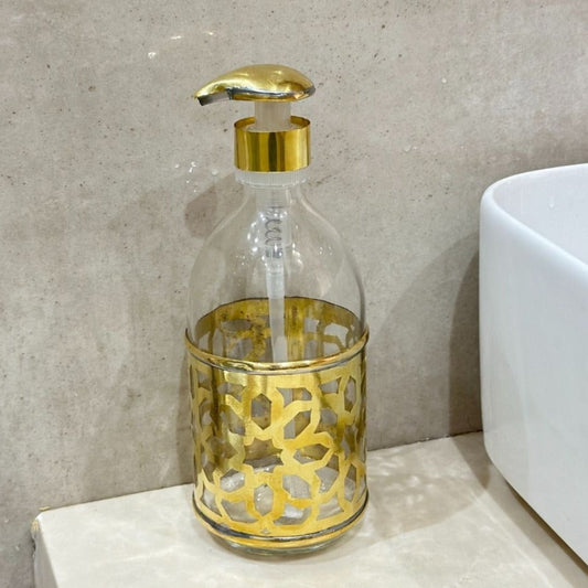 Distributeur de savon en verre et laiton doré grand Zellige