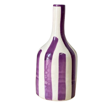 Vase artisanal bouteille mauve rayé