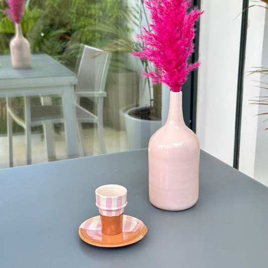 Vase artisanal bouteille moyen rose bébé